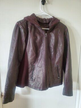 Maurices burgundy hooded faux leather jacket